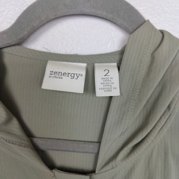 Zenergy by Chicos Embroidered Hooded Jacket Womens Chico’s Size 2 Sage Green - Picture 6 of 9